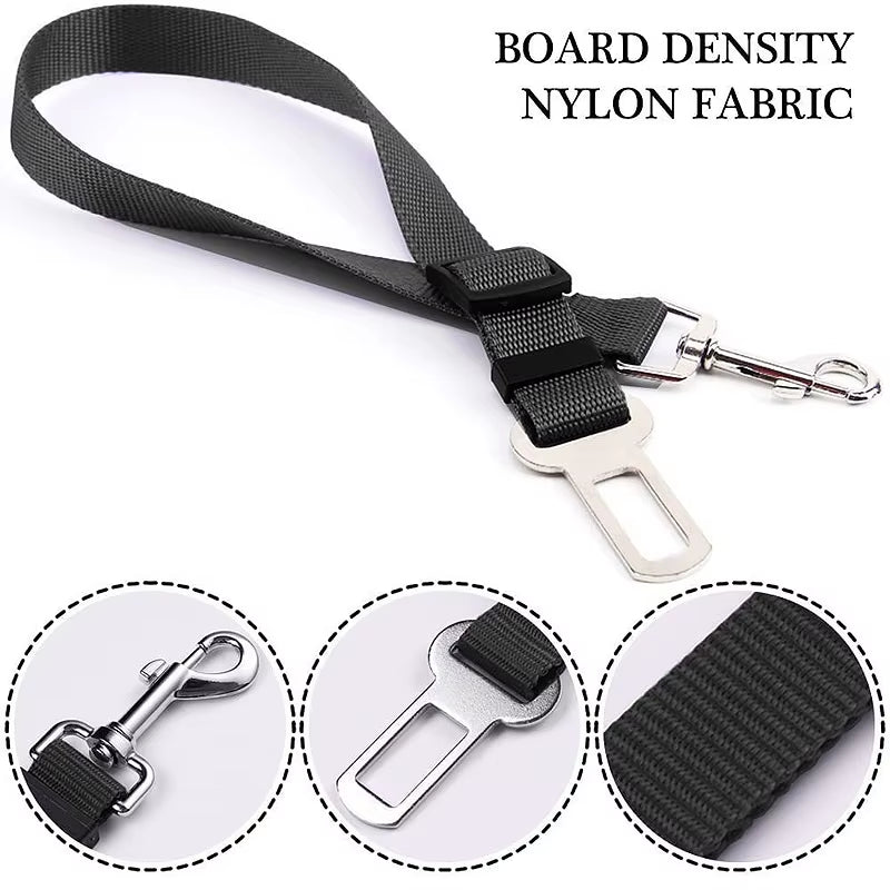 Adjustable Pet Car Seat Belt – Reflective Safety Clip & Elastic Leash for Dogs & Cats