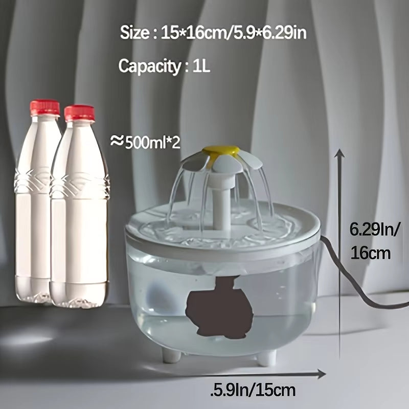 1L USB Quiet Pet Water Fountain – Automatic Cat Drinking Dispenser with Filter