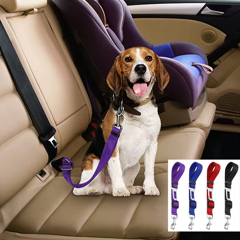 Adjustable Pet Car Seat Belt – Reflective Safety Clip & Elastic Leash for Dogs & Cats