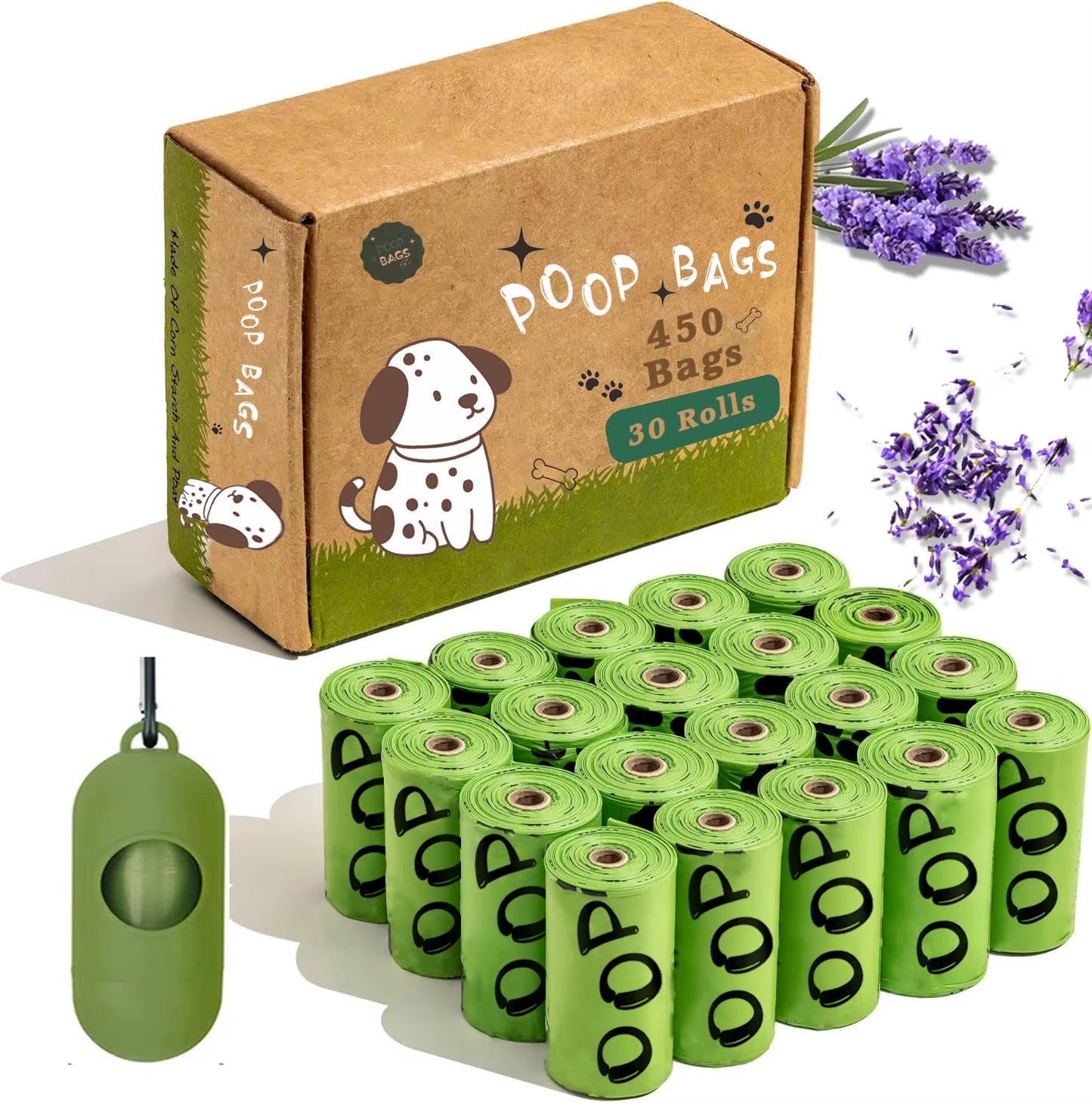 Lavender Scented Biodegradable Dog Poop Bags – Extra Thick & Leakproof with Dispenser