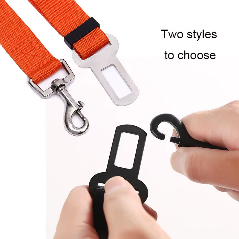Adjustable Pet Car Seat Belt – Reflective Safety Clip & Elastic Leash for Dogs & Cats