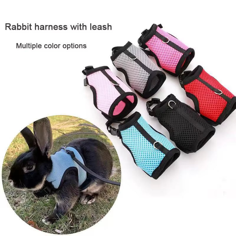 Multi-Color Breathable Pet Carrier Vest – Adjustable Soft Harness & Elastic Leash Set for Rabbits
