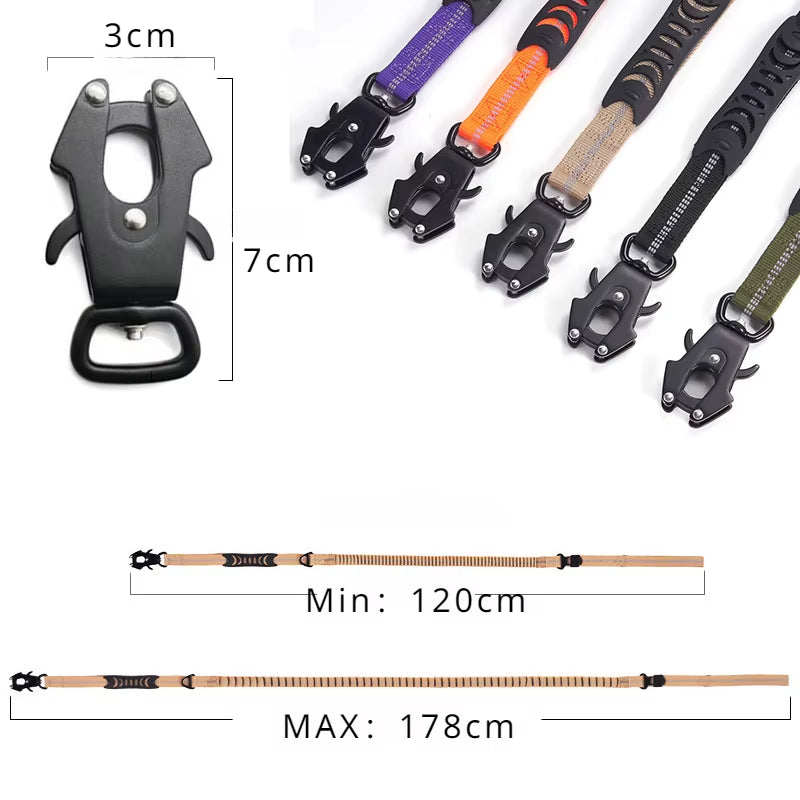 Reflective Shock Absorbing Dog Leash – Heavy Duty Tactical Bungee with Car Seatbelt for Large Dogs