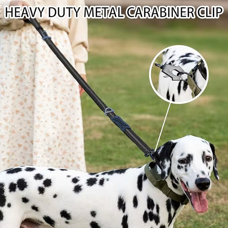 Reflective Shock Absorbing Dog Leash – Heavy Duty Tactical Bungee with Car Seatbelt for Large Dogs