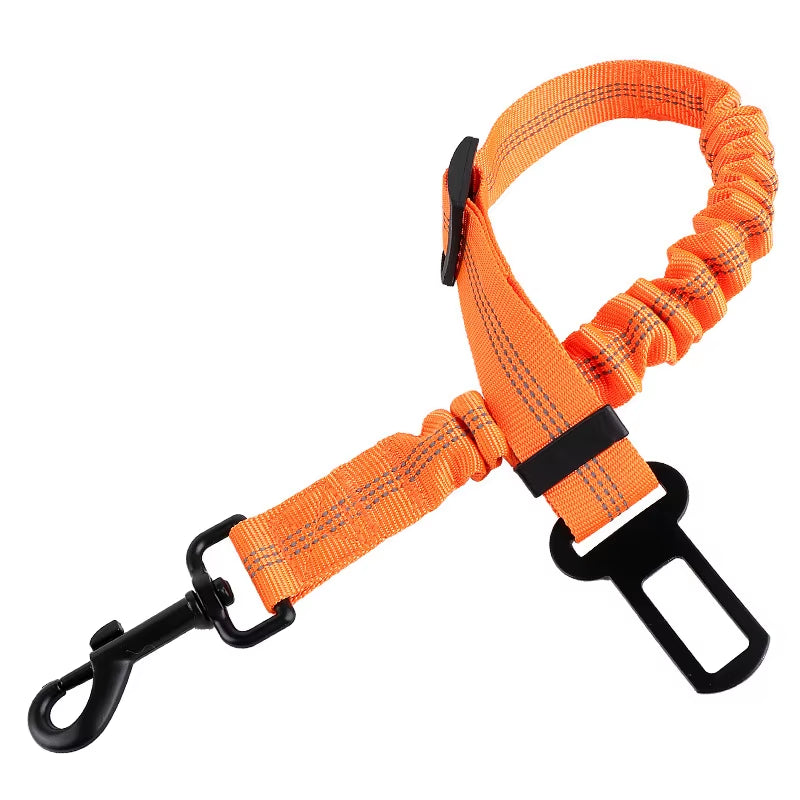 Adjustable Pet Car Seat Belt – Reflective Safety Clip & Elastic Leash for Dogs & Cats