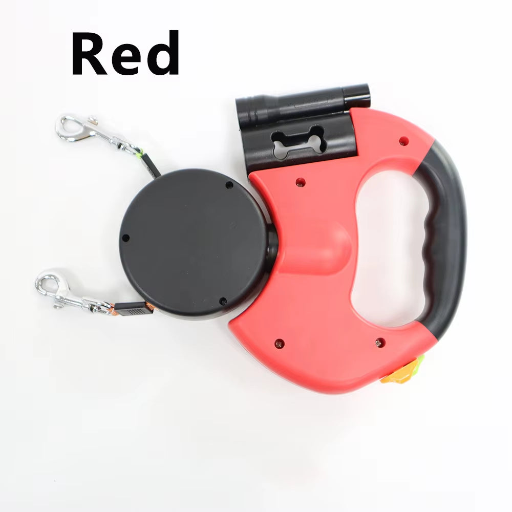 Retractable Dual Dog Leash with LED Light – Tangle-Free, Independent Braking & Reflective 3M Leads