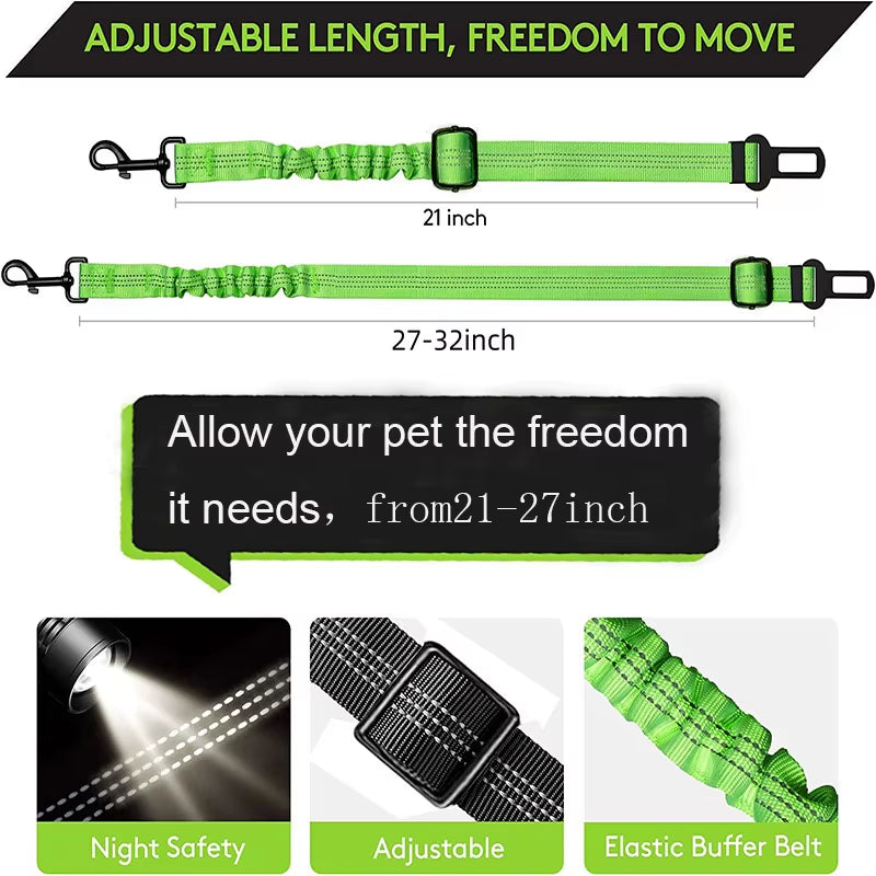 Adjustable Pet Car Seat Belt – Reflective Safety Clip & Elastic Leash for Dogs & Cats