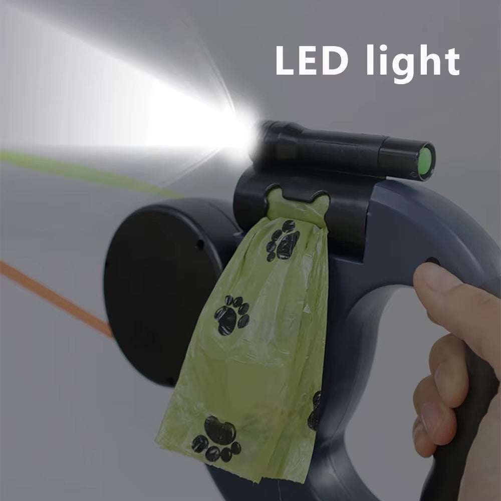 Retractable Dual Dog Leash with LED Light – Tangle-Free, Independent Braking & Reflective 3M Leads