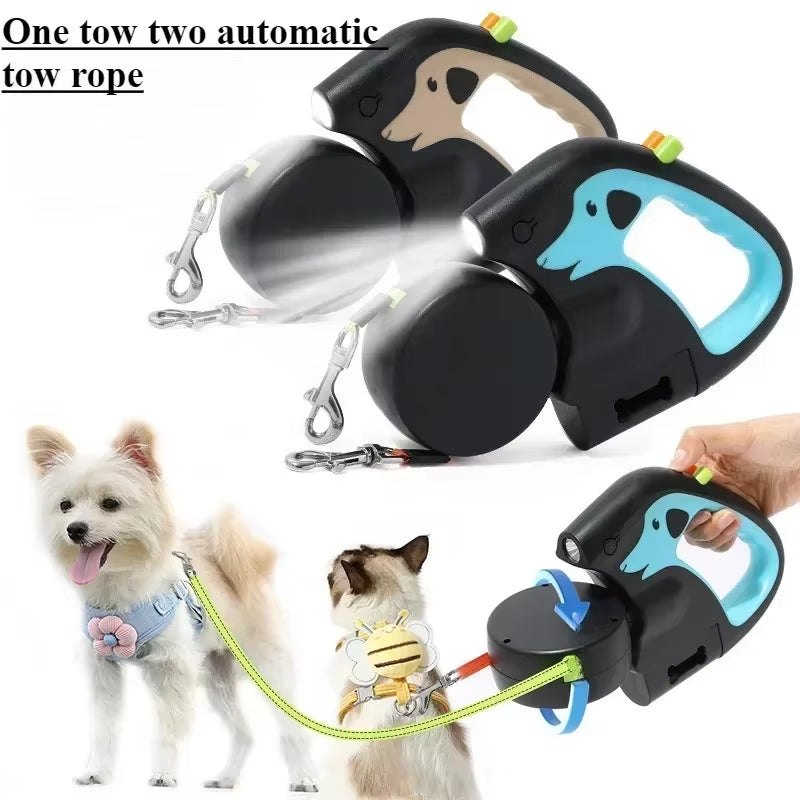 Portable Rotating Double Dog Leash – Retractable 2-Dog Walking Gear, Light & Convenient