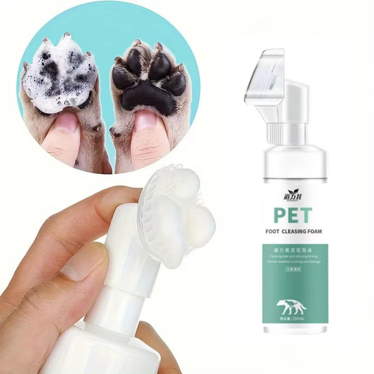 150ML No-Rinse Pet Paw Cleaner – Herbal Foam Wash with Silicone Massage Brush