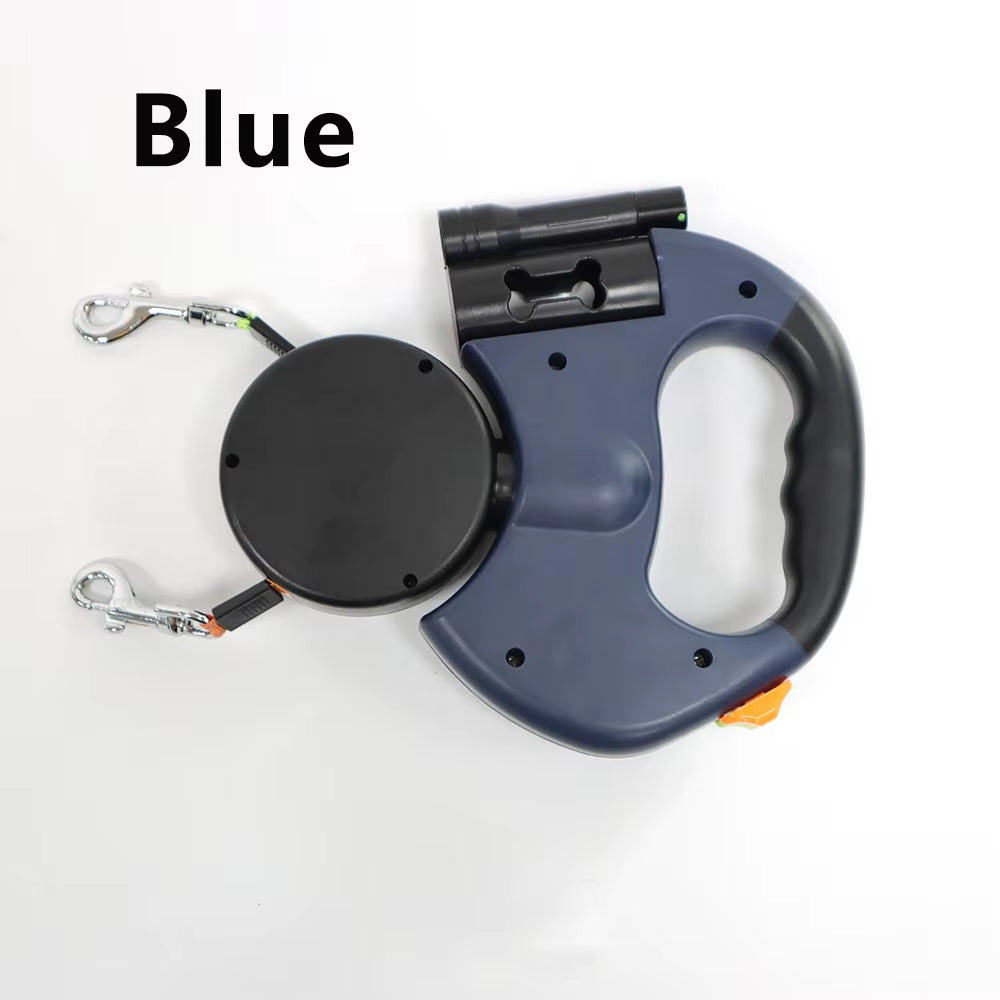Retractable Dual Dog Leash with LED Light – Tangle-Free, Independent Braking & Reflective 3M Leads