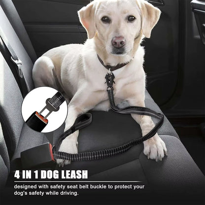 Reflective Shock Absorbing Dog Leash – Heavy Duty Tactical Bungee with Car Seatbelt for Large Dogs
