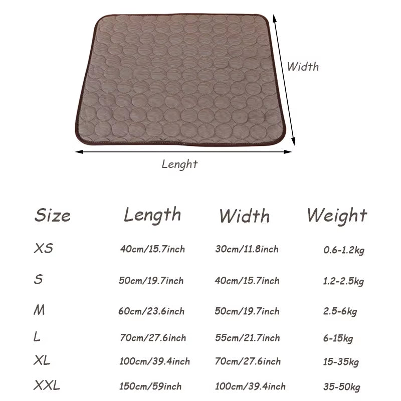 Cool Ice Silk Pet Mat – Summer Sleeping Pad for Dogs, Cats & Small Animals, 5 Sizes