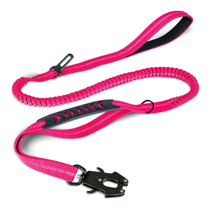 Reflective Shock Absorbing Dog Leash – Heavy Duty Tactical Bungee with Car Seatbelt for Large Dogs