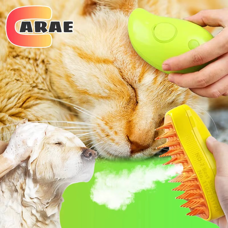 3-in-1 Electric Pet Steamy Brush – Grooming, Hair Removal & Massage Comb for Dogs & Cats