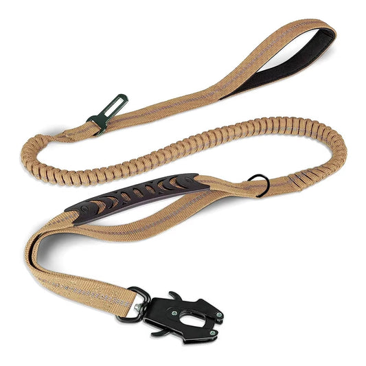 Reflective Shock Absorbing Dog Leash – Heavy Duty Tactical Bungee with Car Seatbelt for Large Dogs